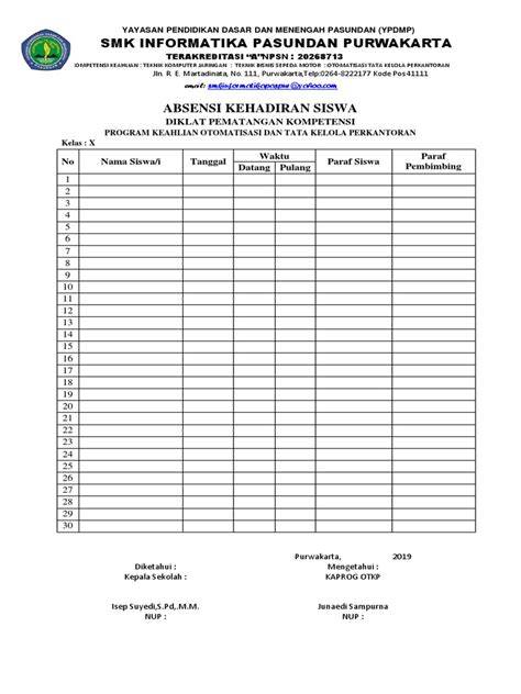 CONTOH ABSENSI KEHADIRAN SISWA email terverifikasi synthesizer pelajaran singkat baru image 2