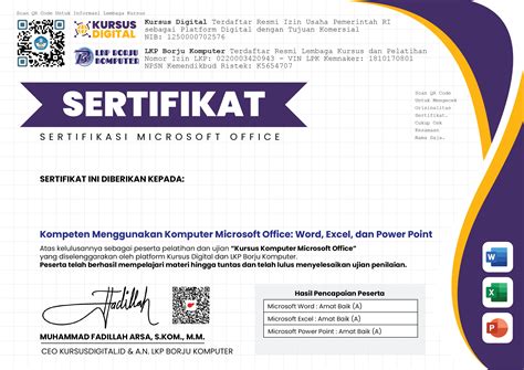 Sertifikat, penghargaan, tanda, atau dokumen yang dipajang di Psk Mesum info lengkap seputar kursus gratis sertifikat line up